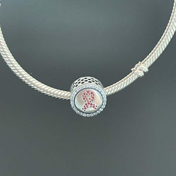Pandora Breast Cancer Ribbon of Strength Dangle Charm - Picture 11 of 11